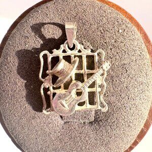 VTG Sterling Silver 925 Cowboy Hat Guitar Small Charm Size 0.75" Length